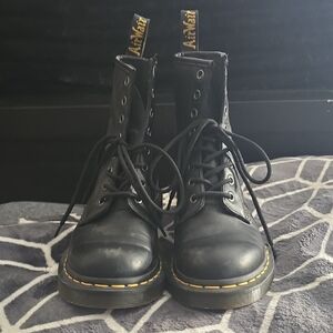 Dr. Martens Black Lace-Up Boots with Yellow Stitching